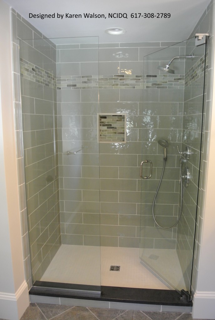4 x 16 subway tiled showerDSG houzz Karen Walson Interiors
